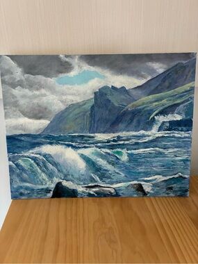 Seascape Coastal Waves Original Oil Painting Canvas Art 14 x 18”